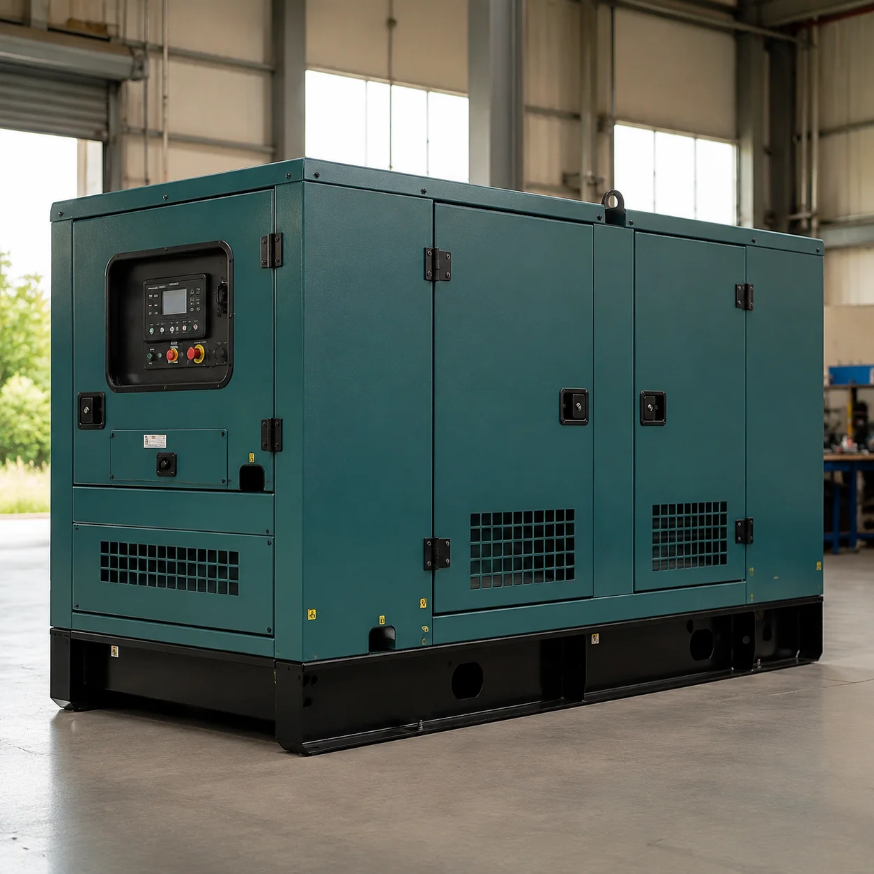 Enclosed diesel generator set ready for industrial power applications