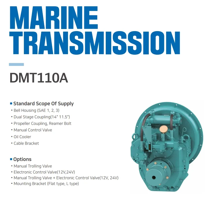 Dmt110A Korean Gearbox D-I Marine Sea Gearbox Transmission, Ratio 1.77, 2.09, 2.42 2.82, 3.19, 3.81