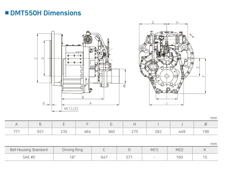 Dmt550h Korea D-I Heavy Marine Transmission Gearbox, High-Performance China Di Gearbox Ratio 1.43/1.64/1.81/2.03/2.33/2.6/2.91with Centa Flexible Coupling