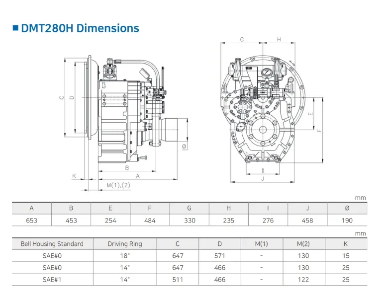 Dmt280h Korea Gearbox D-I Marine Transmission Gearbox for Boat, Ratio 2.06/2.5/2.92/3.26