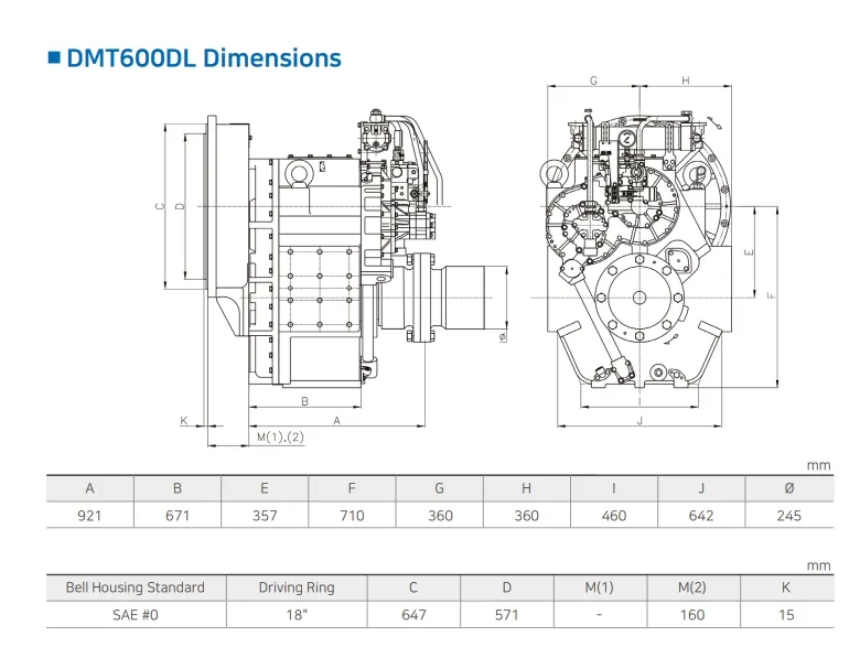 Dmt600dl D-I Marine Gearbox for Boats, Heavy, 4 Thrust Bearing Type, Ratio 3.02, 3.28, 3.56, 4.07, 4.48, 4.95