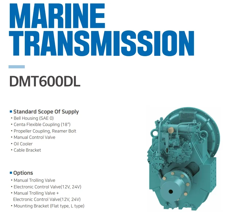 Dmt600dl D-I Marine Gearbox for Boats, Heavy, 4 Thrust Bearing Type, Ratio 3.02, 3.28, 3.56, 4.07, 4.48, 4.95